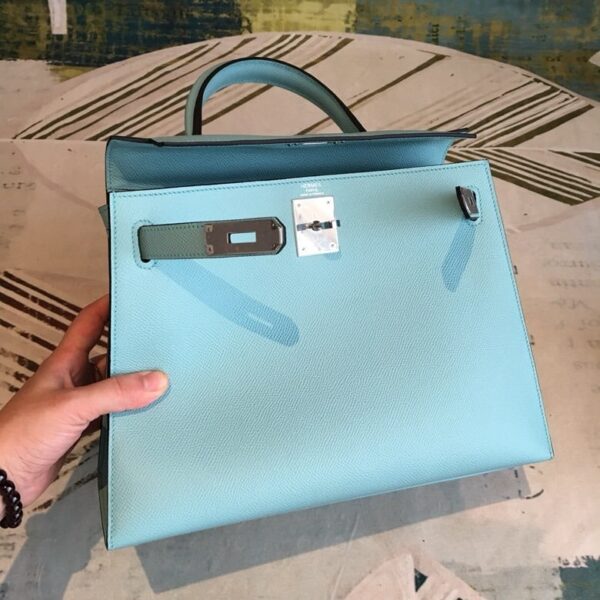 1:1 Replica Hermes Kelly 28 Bleu Frida Evercolor Bag With Sliver Toned Harware For Women, Women's Handbags, Shoulder Bags 11in/28cm