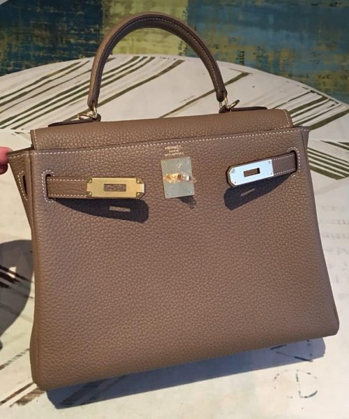 1:1 Replica Hermes Kelly 28 Greige Bag With Gold Toned Harware For Women, Women's Handbags, Shoulder Bags 11in/28cm