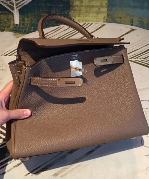 1:1 Replica Hermes Kelly 28 Greige Bag With Gold Toned Harware For Women, Women's Handbags, Shoulder Bags 11in/28cm