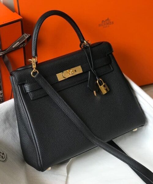 1:1 Replica Hermes Kelly 28 Retourne Togo Black Bag For Women, Women's Handbags, Shoulder Bags 11in/28cm