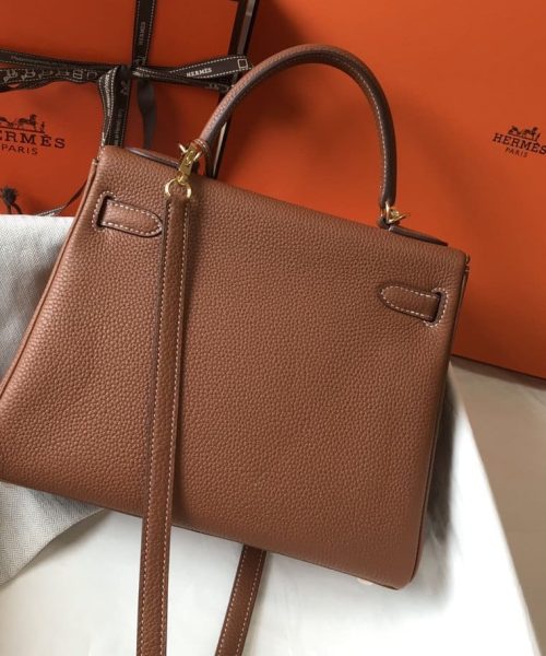 1:1 Replica Hermes Kelly 28 Retourne Togo Brown Bag For Women, Women's Handbags, Shoulder Bags 11in/28cm