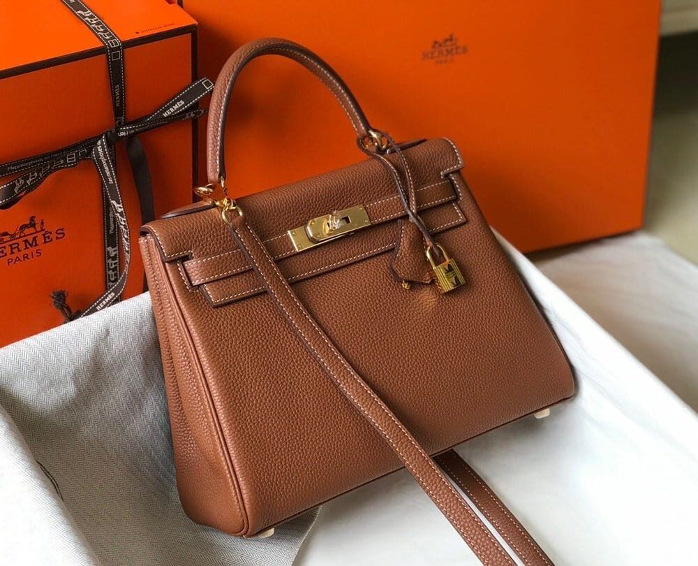 1:1 Replica Hermes Kelly 28 Retourne Togo Brown Bag For Women, Women's Handbags, Shoulder Bags 11in/28cm