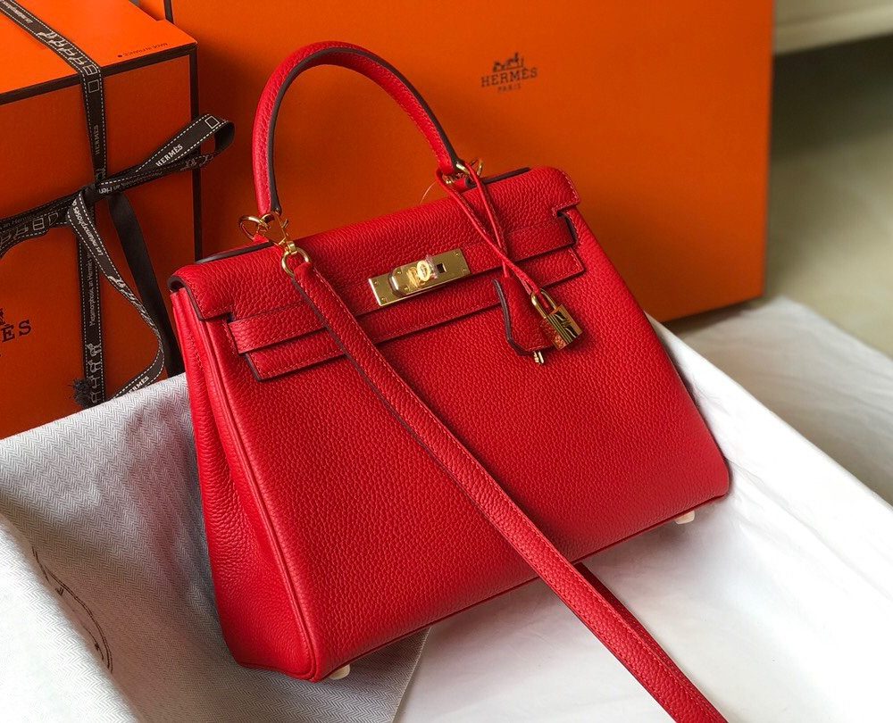 1:1 Replica Hermes Kelly 28 Rouge Casaque Togo Bag For Women, Women's Handbags, Shoulder Bags 11in/28cm