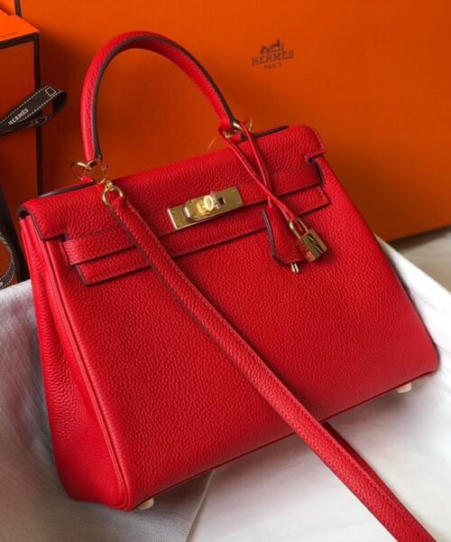 1:1 Replica Hermes Kelly 28 Rouge Casaque Togo Bag For Women, Women's Handbags, Shoulder Bags 11in/28cm
