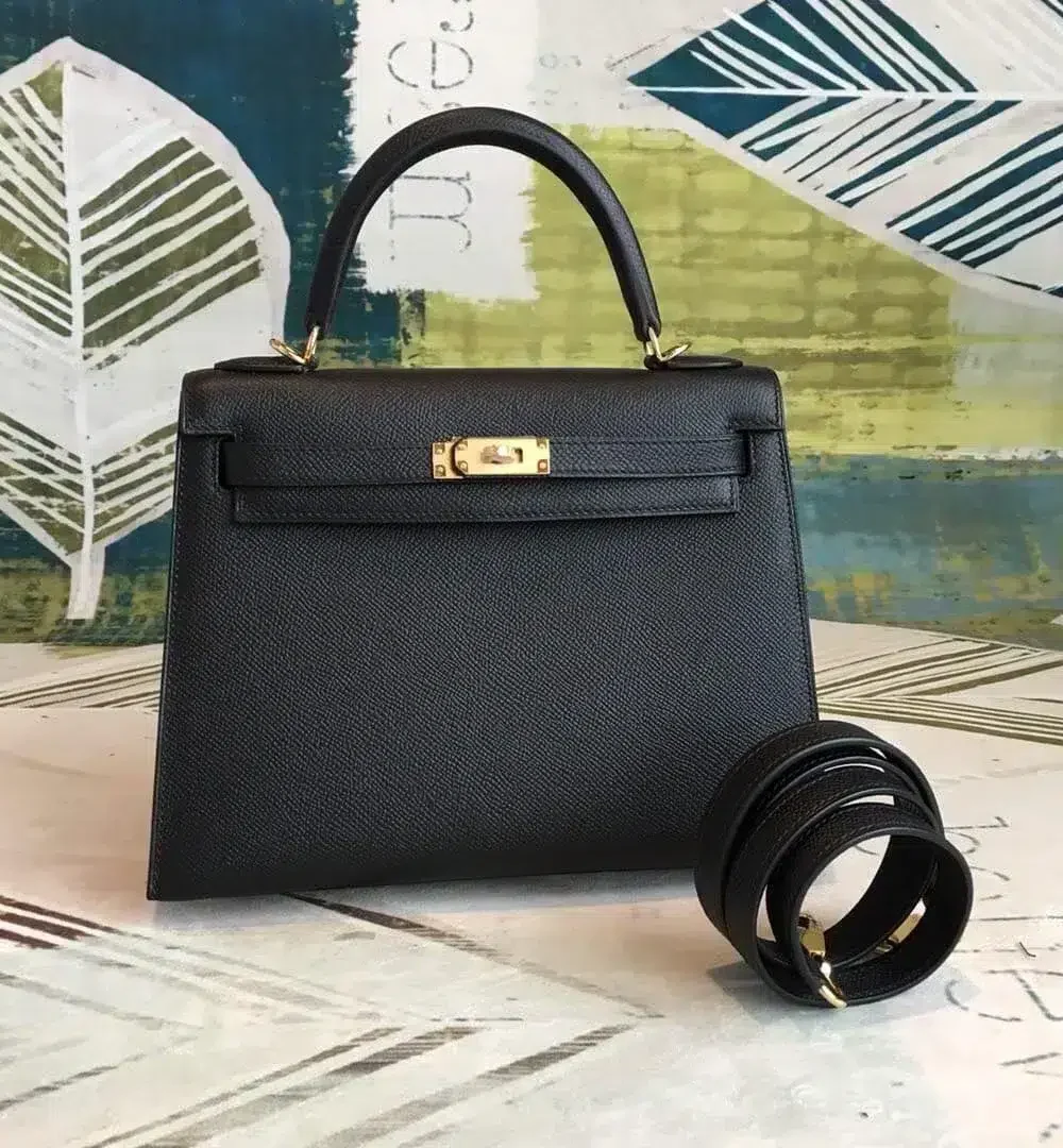 1:1 Replica Hermes Kelly Black For Women Gold Toned Hardware 10in/25cm