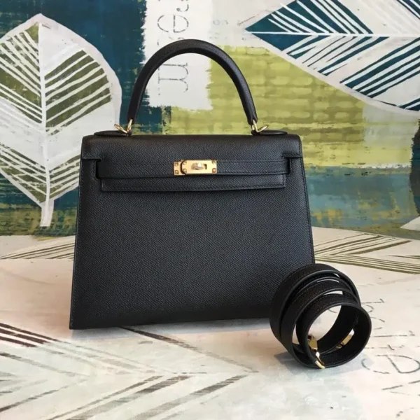 1:1 Replica Hermes Kelly Black For Women Gold Toned Hardware 10in/25cm