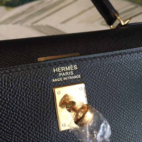 1:1 Replica Hermes Kelly Black For Women Gold Toned Hardware 10in/25cm