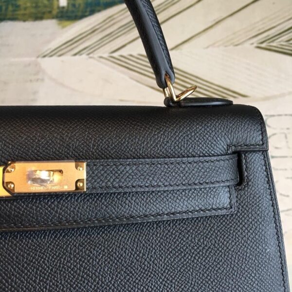 1:1 Replica Hermes Kelly Black For Women Gold Toned Hardware 10in/25cm