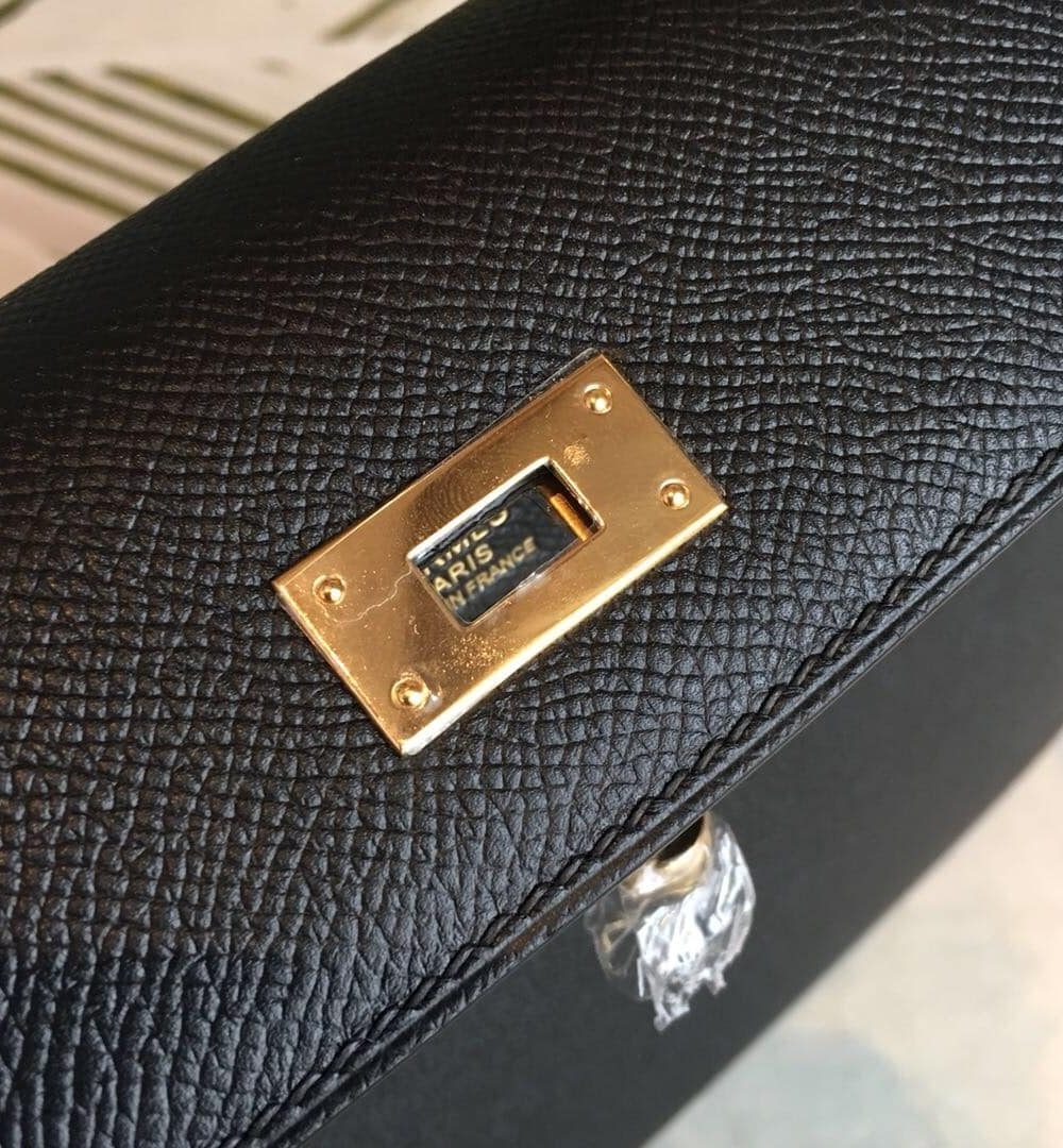 1:1 Replica Hermes Kelly Black For Women Gold Toned Hardware 10in/25cm