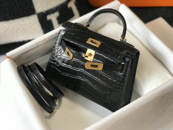 1:1 Replica Hermes Kelly Black For Women Gold Toned Hardware 7.8in/20cm