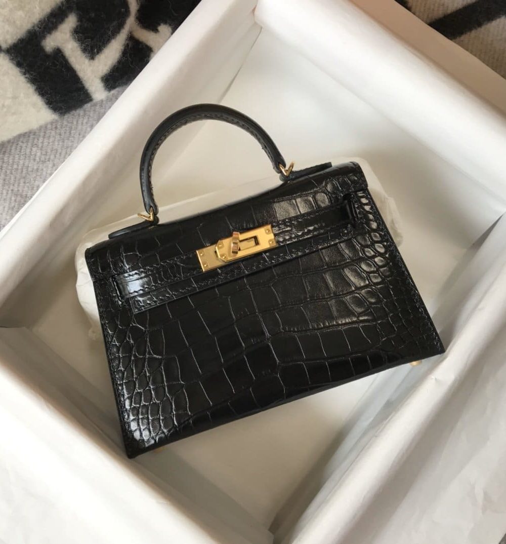 1:1 Replica Hermes Kelly Black For Women Gold Toned Hardware 7.8in/20cm