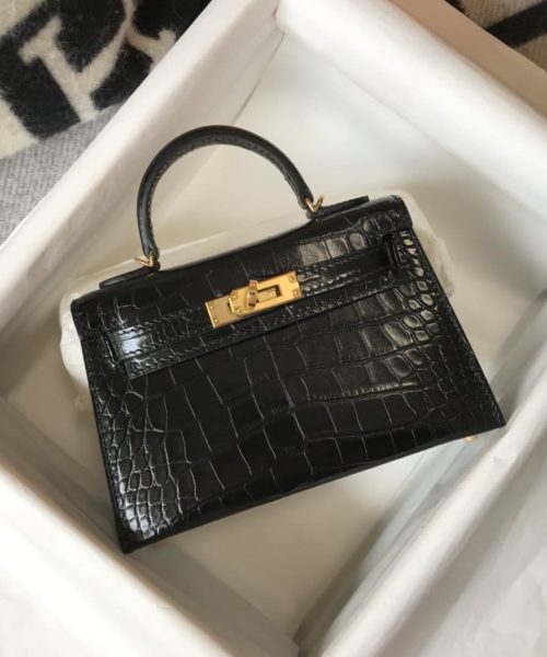 1:1 Replica Hermes Kelly Black For Women Gold Toned Hardware 7.8in/20cm