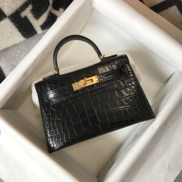 1:1 Replica Hermes Kelly Black For Women Gold Toned Hardware 7.8in/20cm