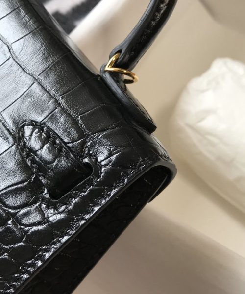 1:1 Replica Hermes Kelly Black For Women Gold Toned Hardware 7.8in/20cm