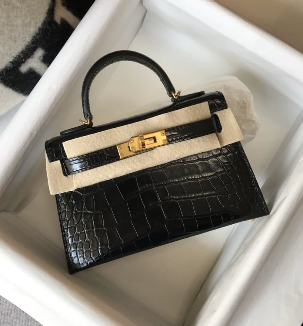 1:1 Replica Hermes Kelly Black For Women Gold Toned Hardware 7.8in/20cm