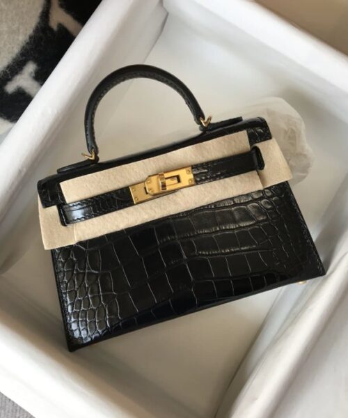 1:1 Replica Hermes Kelly Black For Women Gold Toned Hardware 7.8in/20cm
