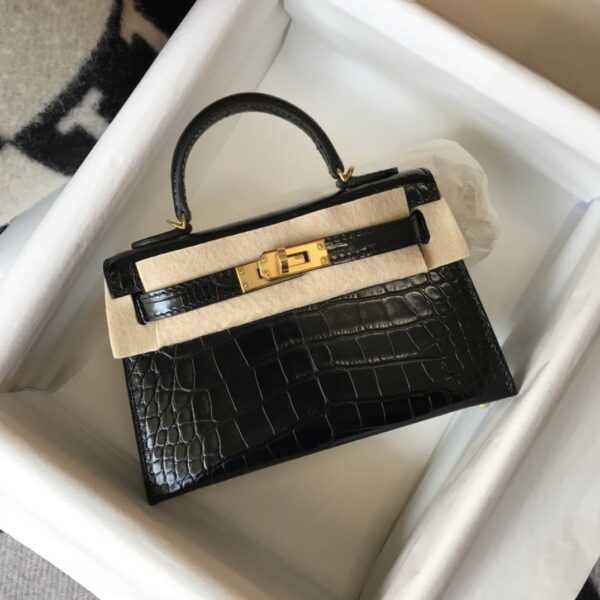 1:1 Replica Hermes Kelly Black For Women Gold Toned Hardware 7.8in/20cm