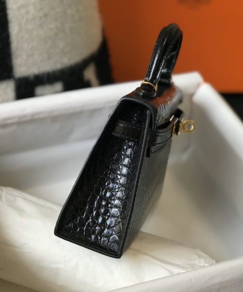 1:1 Replica Hermes Kelly Black For Women Gold Toned Hardware 7.8in/20cm