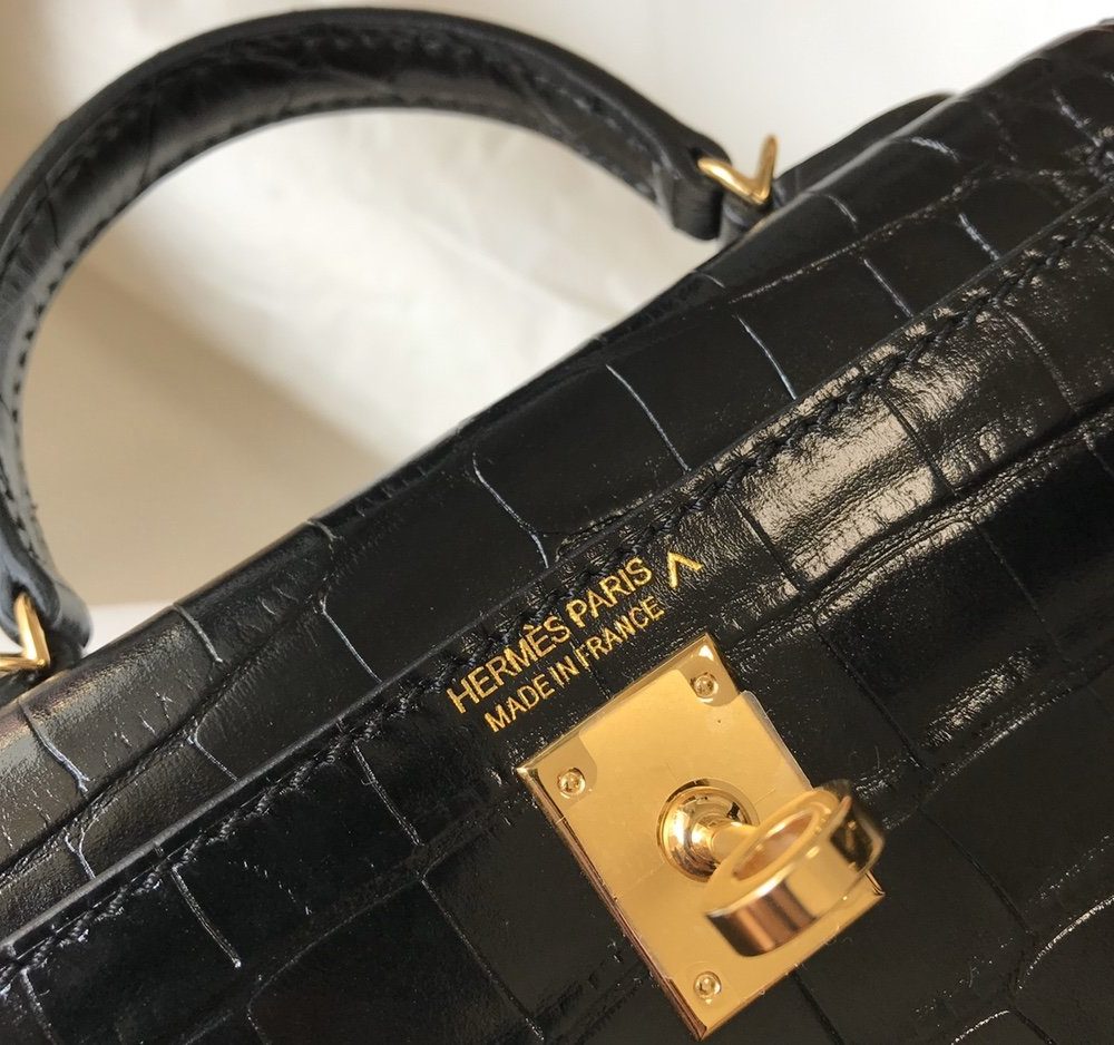 1:1 Replica Hermes Kelly Black For Women Gold Toned Hardware 7.8in/20cm