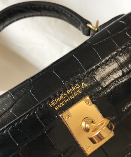 1:1 Replica Hermes Kelly Black For Women Gold Toned Hardware 7.8in/20cm