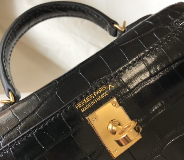 1:1 Replica Hermes Kelly Black For Women Gold Toned Hardware 7.8in/20cm