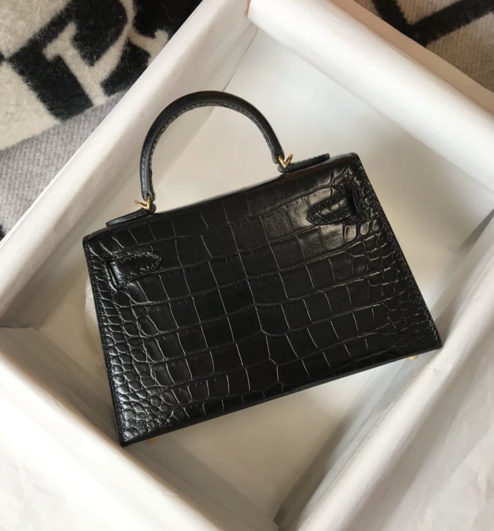 1:1 Replica Hermes Kelly Black For Women Gold Toned Hardware 7.8in/20cm