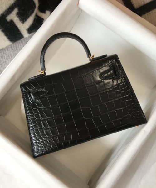 1:1 Replica Hermes Kelly Black For Women Gold Toned Hardware 7.8in/20cm