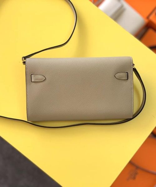 1:1 Replica Hermes Kelly Classique To Go Wallet  21cm/8.3in Gold Toned Hardware For Women Cream