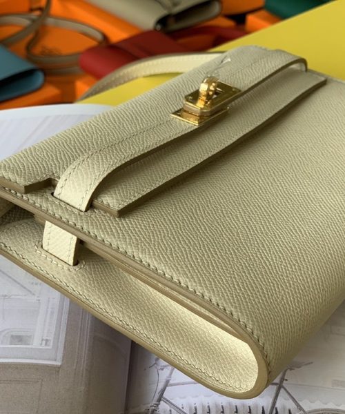 1:1 Replica Hermes Kelly Classique To Go Wallet  21cm/8.3in Gold Toned Hardware For Women Cream