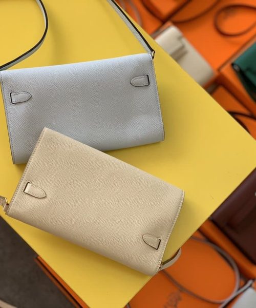 1:1 Replica Hermes Kelly Classique To Go Wallet  21cm/8.3in Gold Toned Hardware For Women Cream