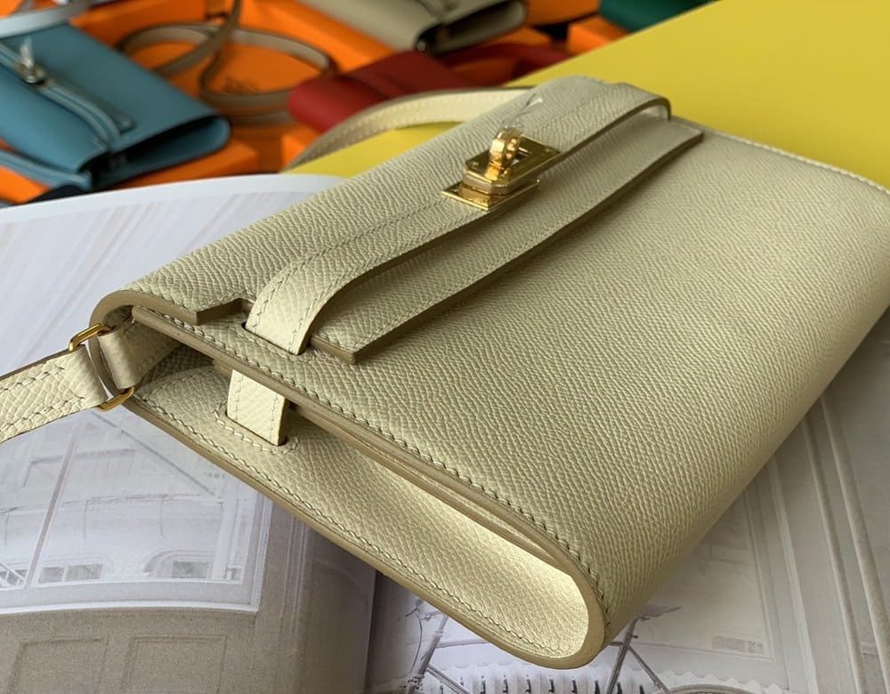 1:1 Replica Hermes Kelly Classique To Go Wallet 21cm/8.3in Gold Toned Hardware For Women Cream