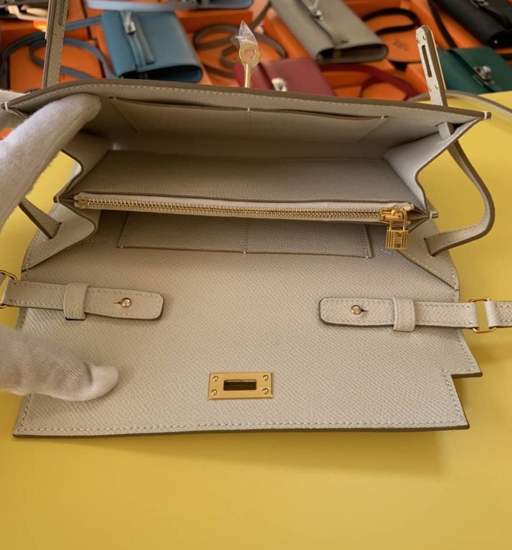 1:1 Replica Hermes Kelly Classique To Go Wallet 21cm/8.3in Gold Toned Hardware For Women Cream