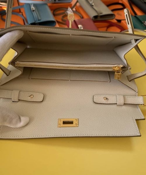 1:1 Replica Hermes Kelly Classique To Go Wallet  21cm/8.3in Gold Toned Hardware For Women Cream