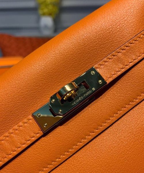 1:1 Replica Hermes Kelly Danse II Bag Swift Orange Gold Hardware For Women 8.7in/22cm