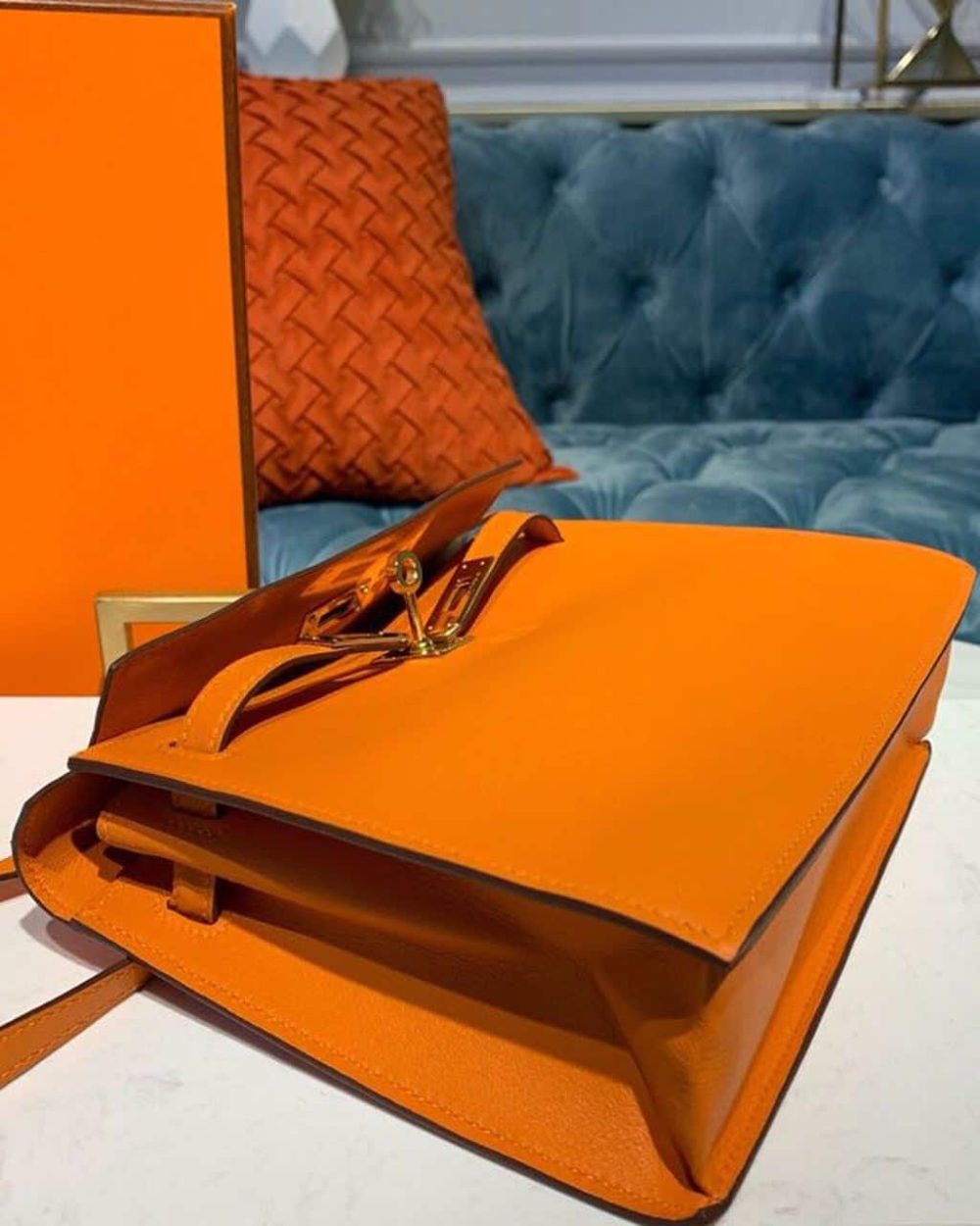 1:1 Replica Hermes Kelly Danse II Bag Swift Orange Gold Hardware For Women 8.7in/22cm