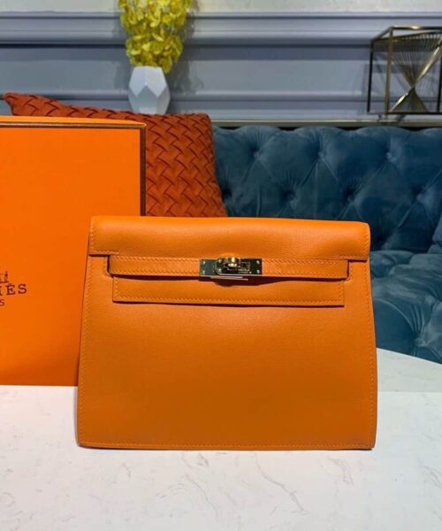 1:1 Replica Hermes Kelly Danse II Bag Swift Orange Gold Hardware For Women 8.7in/22cm
