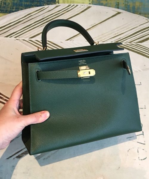1:1 Replica Hermes Kelly Green For Women Gold Toned Hardware 10in/25cm