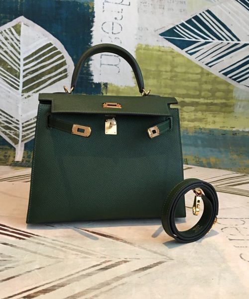 1:1 Replica Hermes Kelly Green For Women Gold Toned Hardware 10in/25cm
