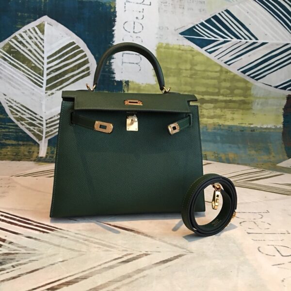 1:1 Replica Hermes Kelly Green For Women Gold Toned Hardware 10in/25cm