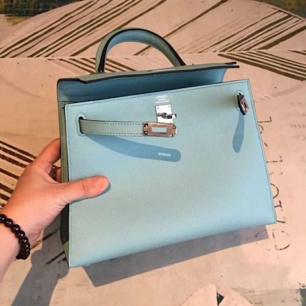1:1 Replica Hermes Kelly Light Blue For Women Silver Toned Hardware 10in/25cm