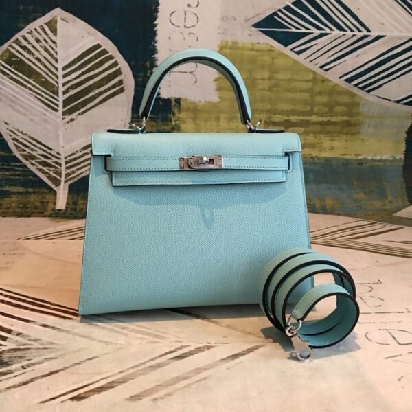 1:1 Replica Hermes Kelly Light Blue For Women Silver Toned Hardware 10in/25cm