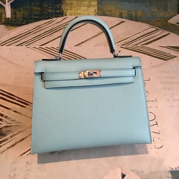 1:1 Replica Hermes Kelly Light Blue For Women Silver Toned Hardware 10in/25cm