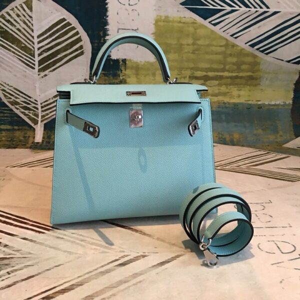1:1 Replica Hermes Kelly Light Blue For Women Silver Toned Hardware 10in/25cm
