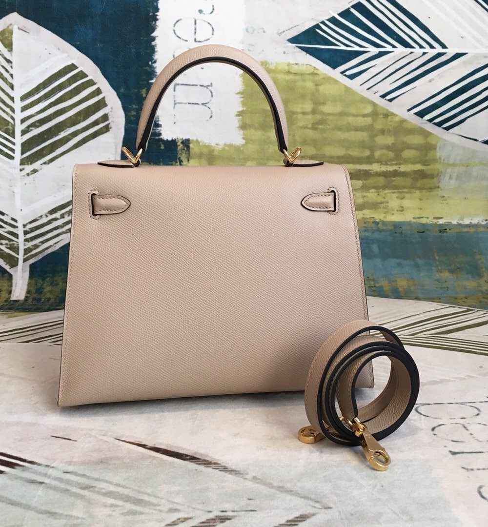 1:1 Replica Hermes Kelly Light Gray For Women Gold Toned Hardware 10in/25cm