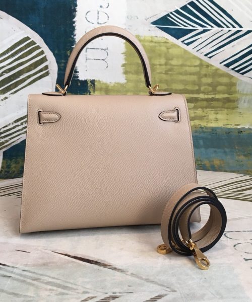 1:1 Replica Hermes Kelly Light Gray For Women Gold Toned Hardware 10in/25cm