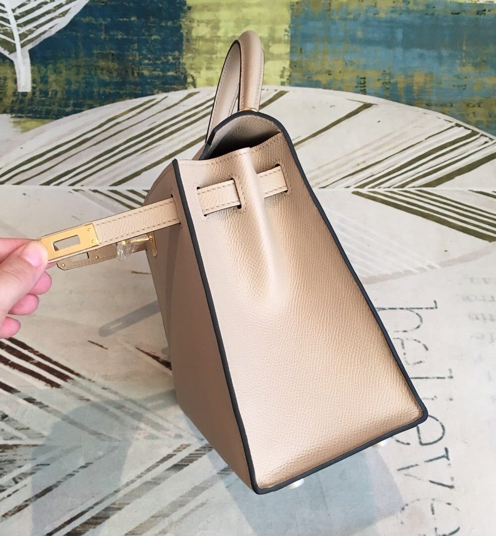 1:1 Replica Hermes Kelly Light Gray For Women Gold Toned Hardware 10in/25cm