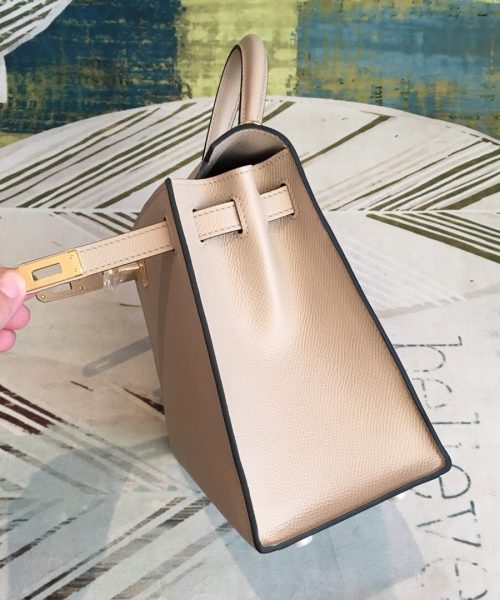 1:1 Replica Hermes Kelly Light Gray For Women Gold Toned Hardware 10in/25cm