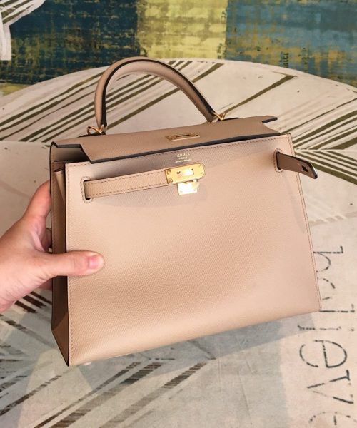1:1 Replica Hermes Kelly Light Gray For Women Gold Toned Hardware 10in/25cm