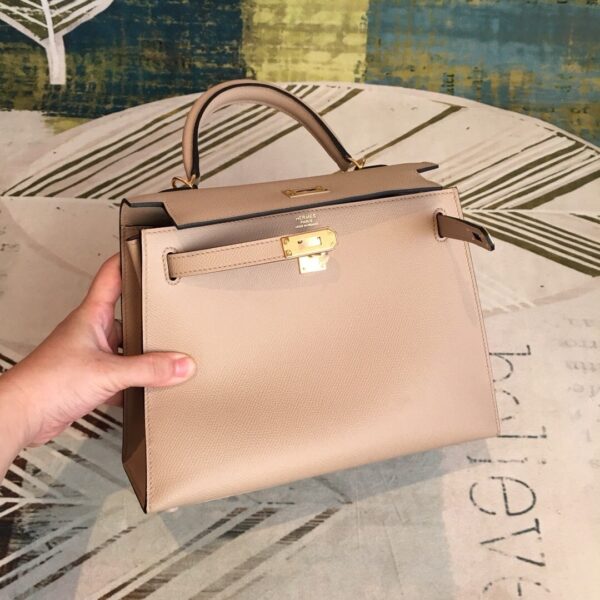 1:1 Replica Hermes Kelly Light Gray For Women Gold Toned Hardware 10in/25cm