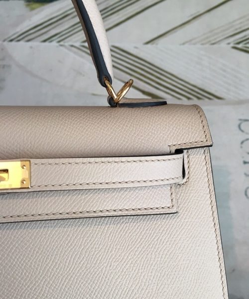 1:1 Replica Hermes Kelly Light Gray For Women Gold Toned Hardware 10in/25cm